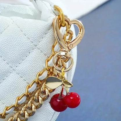 Cherry Blossom Heart Bag Charm – Metal Keychain Accessory with Lobster Clasp for Women Who Love Loudly