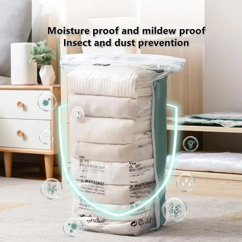 No-Pump Vacuum Storage Bags – Large Compression Bags for Clothes & Blankets (Space-Saving, Dust-Proof)
