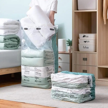 No-Pump Vacuum Storage Bags – Large Compression Bags for Clothes & Blankets (Space-Saving, Dust-Proof)