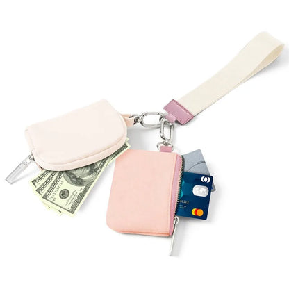 Double Pouch Wristlet Wallet – Small Zipper Keychain Coin Purse for Women Who Need All the Pockets