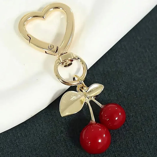 Cherry Blossom Heart Bag Charm – Metal Keychain Accessory with Lobster Clasp for Women Who Love Loudly