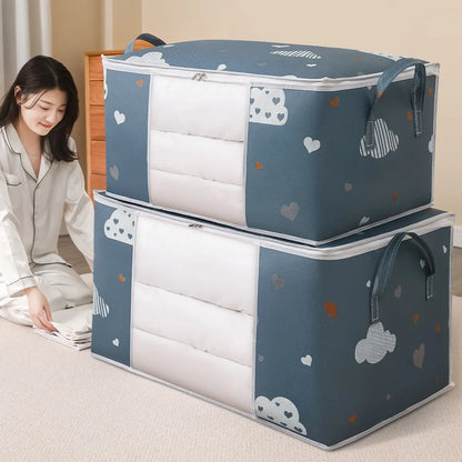 Large Capacity Clothes Storage Bag – Foldable Blanket & Bedding Organizer with Zipper & Reinforced Handles