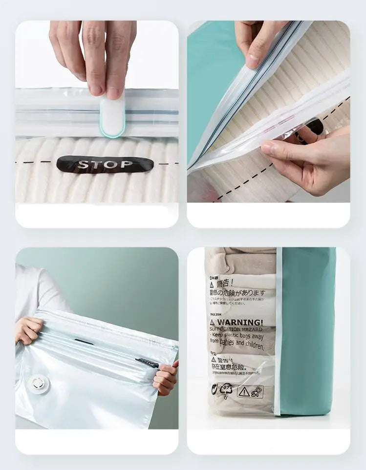 No-Pump Vacuum Storage Bags – Large Compression Bags for Clothes & Blankets (Space-Saving, Dust-Proof)